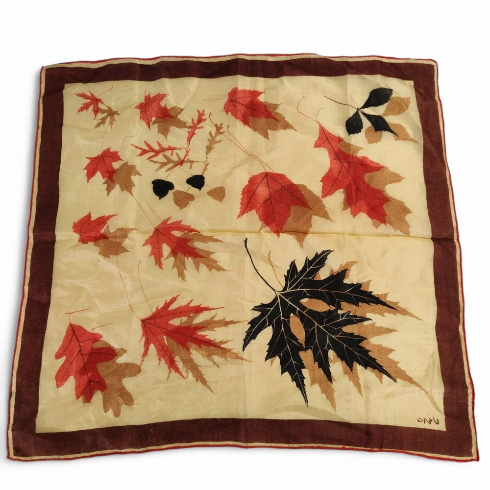 Vintage Vera Neumann Silk Autumn Leaves Scarf Hand Rolled Hem 16x17